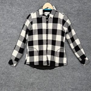 Orvis Size Small Shacket Shirt Black White Plaid Fleece Lined Cotton Long Sleeve